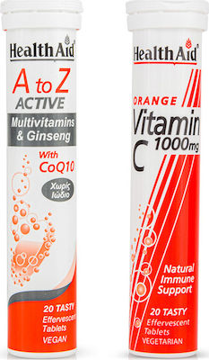 Health Aid A to Z Αctive With Q10 + Vitamin C Vitamina pentru Energie & Întărirea Sistemului Imunitar 1000mg Portocaliu 40 file de ef