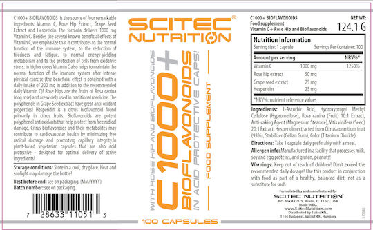 Scitec Nutrition C-1000 + Bioflavonoids Vitamin for Immune System Boost, the Skin & Antioxidant Action 1000mg 100 caps