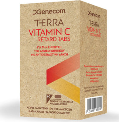 Genecom Terra Vitamin C Retard Vitamin für Stärkung des Immunsystems, die Haut & Antioxidative Wirkung 1000mg 60 Registerkarten