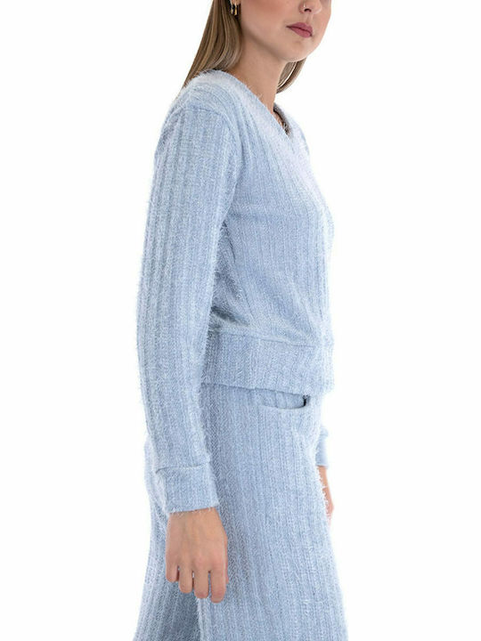 Damen Langarm Pullover mit V-Ausschnitt Hellblau