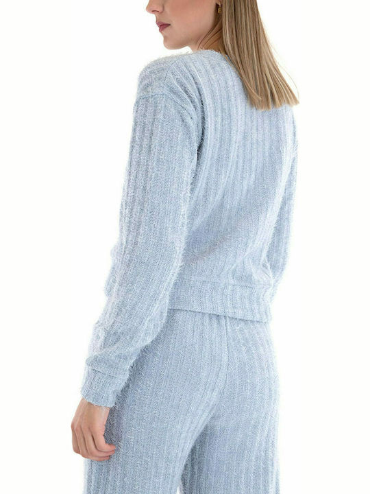 Kendall + Kylie Women's Long Sleeve Sweater with V Neckline Light Blue