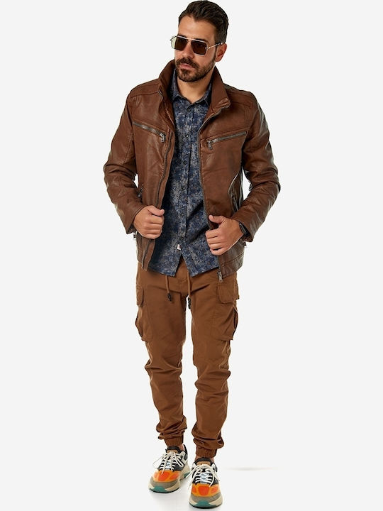 21501-091 Faux Leather Jacket Biker Tabac Brown
