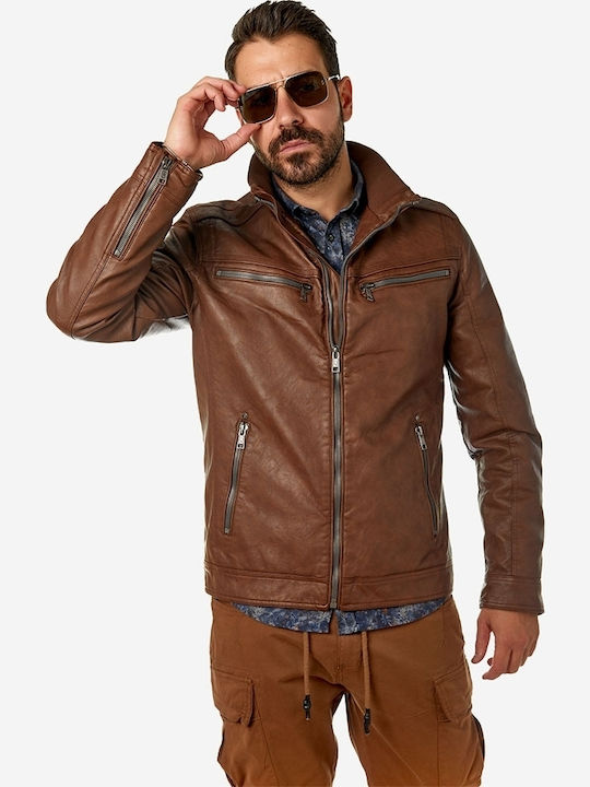 21501-091 Faux Leather Jacket Biker Tabac Brown