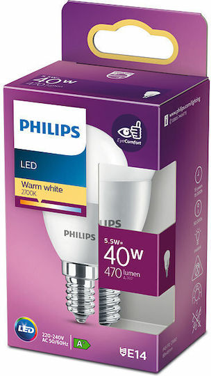 Philips LED Bulb 5.5W 88mm for Socket E14 and Shape P45 Warm White 470lm