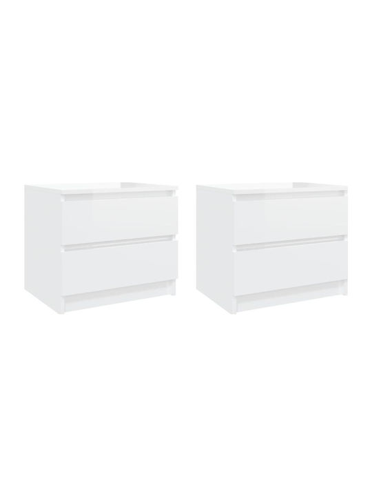 Wooden Bedside Tables 2pcs Γυαλιστερό Λευκό 50x39x43.5cm