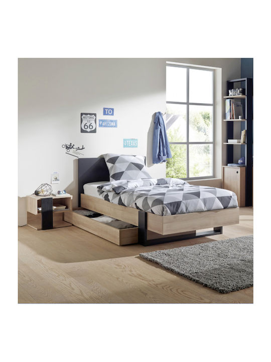 Duplex Κρεβάτι Μονό Ξύλινο Φυσικό με Συρτάρια 90x200cm