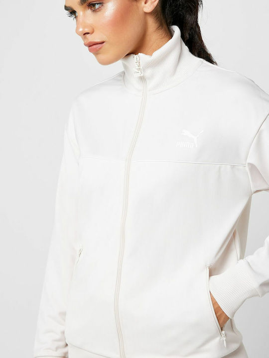 Classics Poly Track Women's Short Sports Jacket for Winter with Hood White