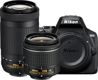 Nikon DSLR Φωτογραφική Μηχανή D3500 Crop Frame Kit (AF-P DX 18-55mm F3.5-5.6G VR + AF-P DX 70-300mm F4.5-6.3G ED VR) Black