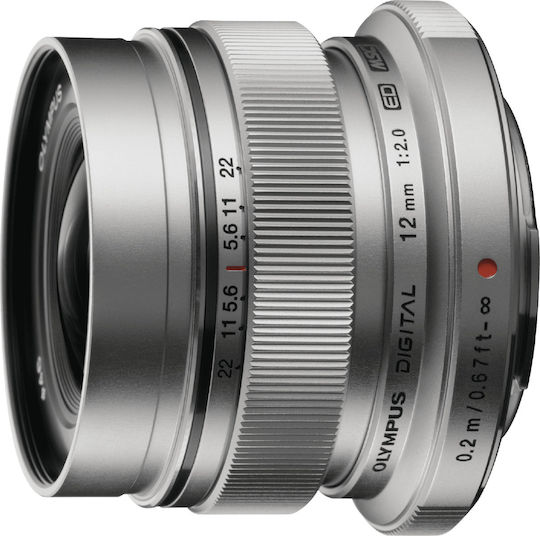 Olympus Crop Kameraobjektiv M.Zuiko Digital ED 12mm 1:2.0 Weitwinkel für Micro Four Thirds (MFT) Mount Silver