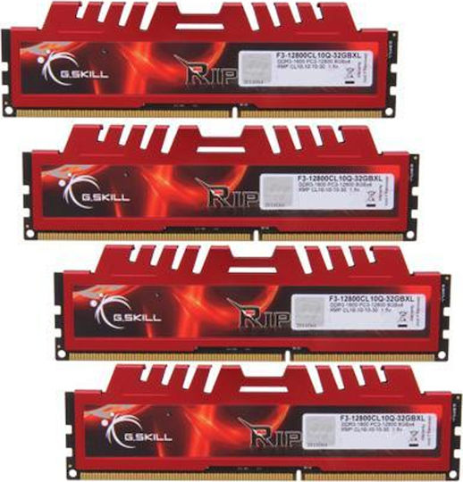 G.Skill RipjawsX 32GB DDR3 RAM cu 4 module (4x8GB) și Viteză 1600