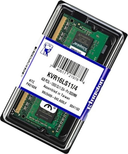 Kingston DDR3L με Module 1x4GB και Ταχύτητα 1600 για Laptop