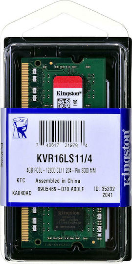Kingston DDR3L με Module 1x4GB και Ταχύτητα 1600 για Laptop
