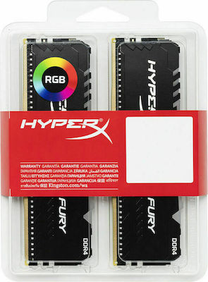 HyperX Fury RGB 16GB DDR4 RAM με 2 Modules (2x8GB) και Ταχύτητα 3200 για Desktop