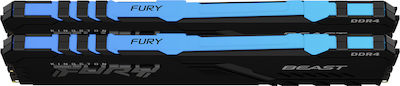 Kingston Fury Beast RGB 16GB DDR4 RAM με 2 Modules (2x8GB) και Ταχύτητα 3600 για Desktop
