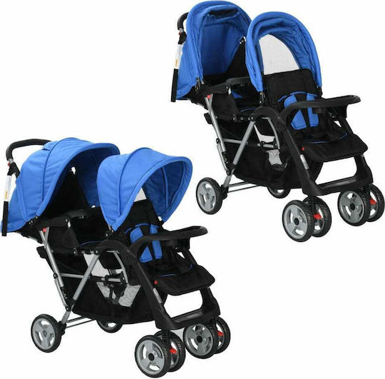 vidaXL Double Stroller Suitable from 6+ Months Blue & Black