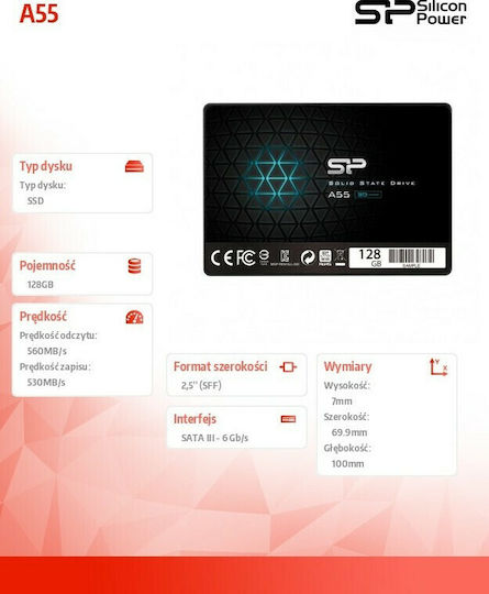 Silicon Power Ace A55 SSD 128GB 2.5'' Type with SATA III Connection SP128GBSS3A55S25