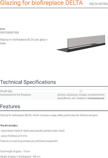 Kratki Szyba Delta Protective Glass for BioethaNol Fireplace