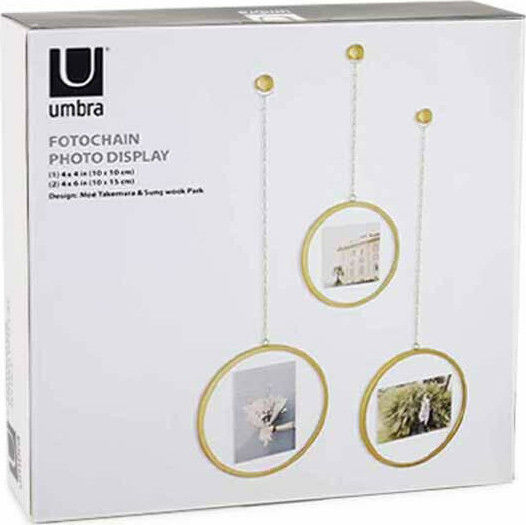 Umbra Fotochain Multi Wandmontage 3-Positionen Metallisch mit Gold Rahmen 3 Stück