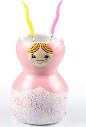 Espiel Babushka Porcelain Fondue Pot with Tea Light for 3 Persons Pink 11x11x16cm