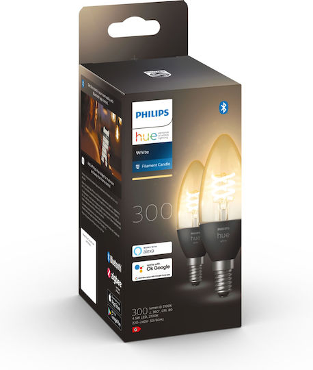 Philips Smart LED Bulbs 4.5W for Socket E14 Warm White 300lm Dimmable 2pcs