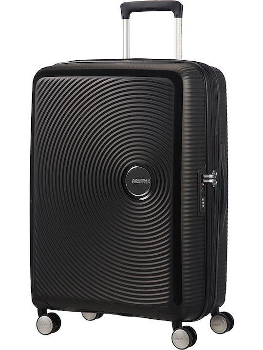 American Tourister Soundbox Spinner Expandable Medium Hard Travel Suitcase Black with 4 Wheels Height 67cm