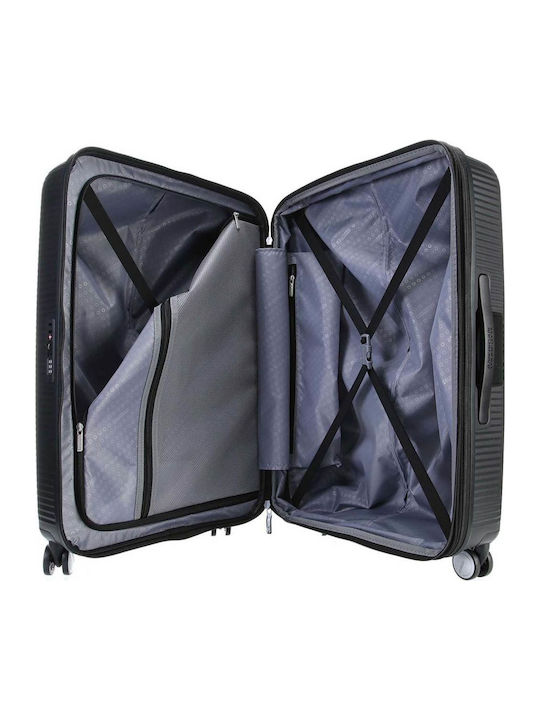 American Tourister Soundbox Spinner Expandable Medium Hard Travel Suitcase Black with 4 Wheels Height 67cm