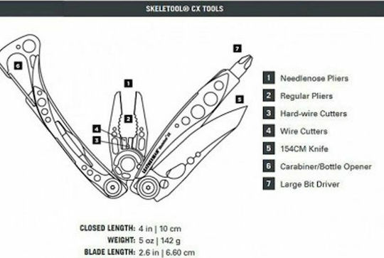 Leatherman Skeletool CX Многофункционален инструмент Survival Черен в Калъф