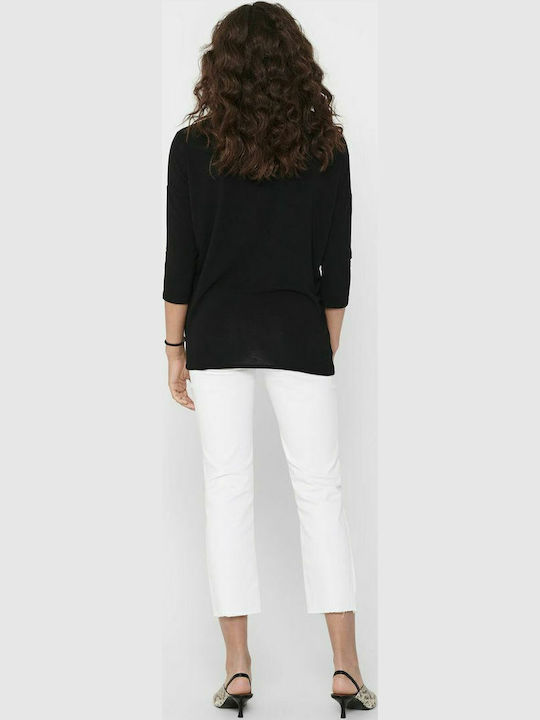 Women's Blouse with 3/4 Sleeve & Boat Neckline Black