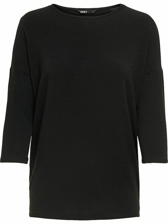 Women's Blouse with 3/4 Sleeve & Boat Neckline Black