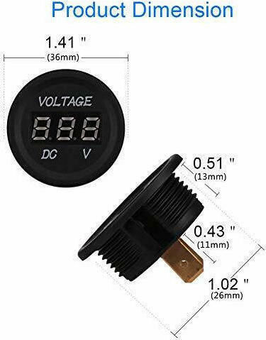 Car Voltmeter Digital Instrument 27mm LED Waterproof 12V Blue