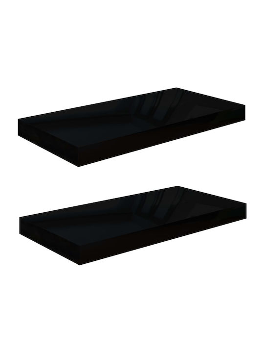 Shelves Wall S/2 Glossy Black 2pcs 50x23x3.8cm