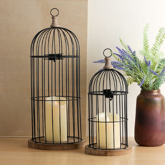 Lalos Bird Cage Tabletop Metallic Lantern Black 17.5x17.5x39.7cm
