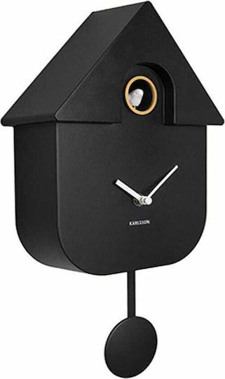Karlsson Modern Cuckoo Αθόρυβο Ρολόι Τοίχου Πλαστικό Με Εκκρεμές Μαύρο 21.5x41cm