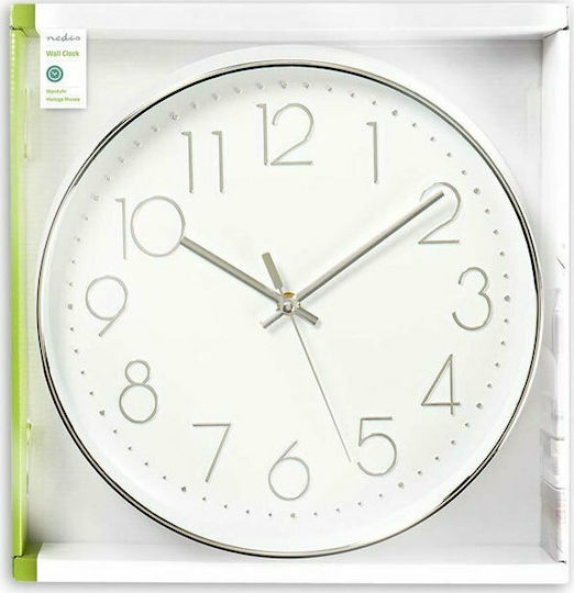 Nedis Wall Clock Plastic White/Silver Ø30cm
