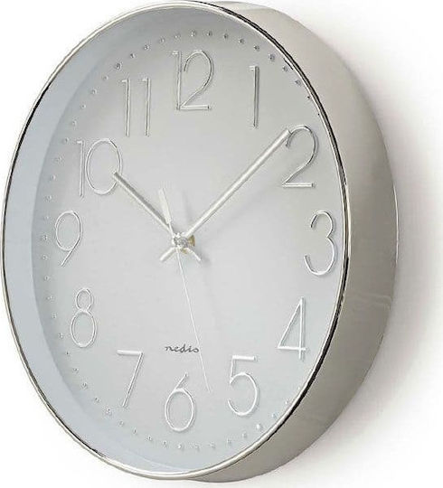 Nedis Стенен часовник Пластмаса White/Silver Ø30см