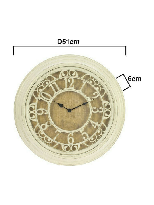 Inart Antique Wall Clock Plastic Beige Ø51cm