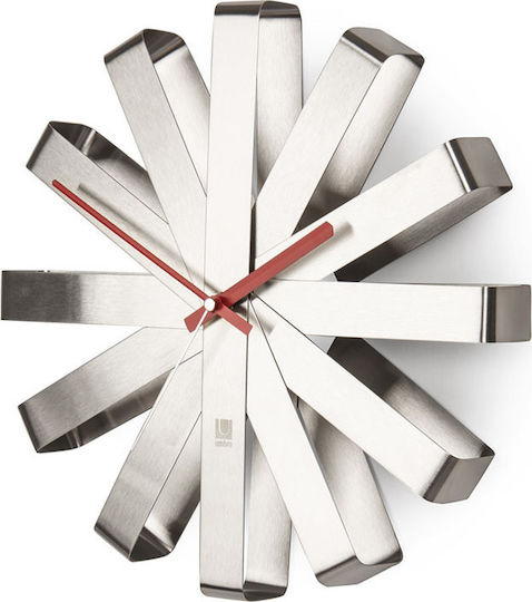 Umbra Ribbon 3D Leise Wanduhr Metallisch Silber Ø30cm