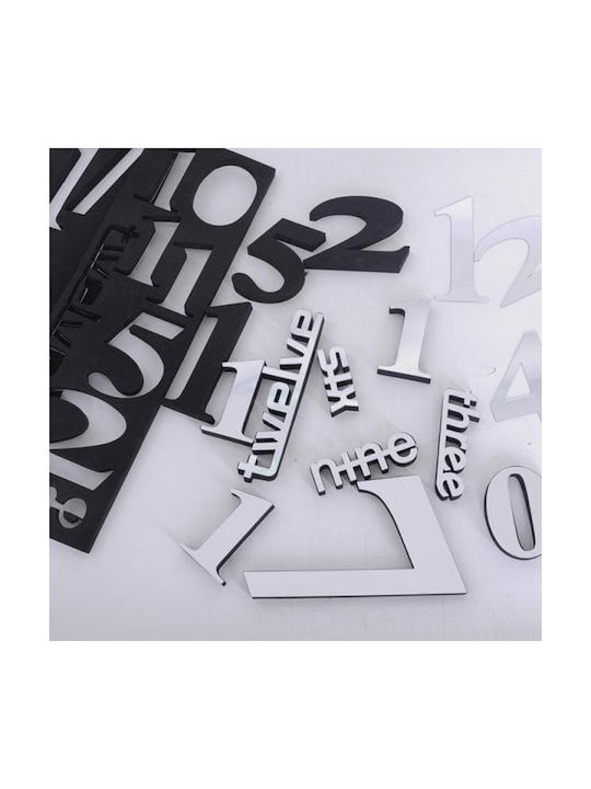 Modern Large 3D Wall Clock Numbers Letters DIY 3D Wall Clock Sticker Plastic Black Ø120cm