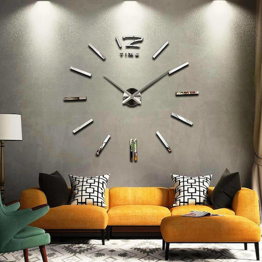Mirror Hour Do It Yourself 3D Wall Clock Sticker Plastic Silver
