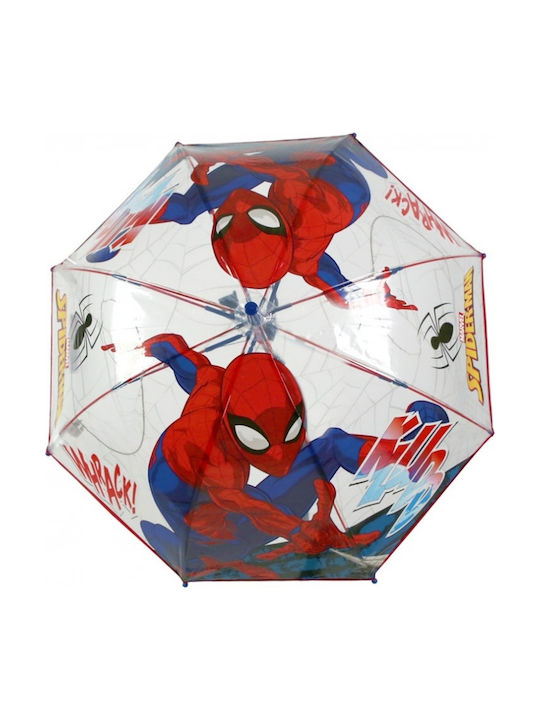 Rain Παιδική Ομπρέλα Μπαστούνι Spiderman Διάφανη με Διάμετρο 45εκ.