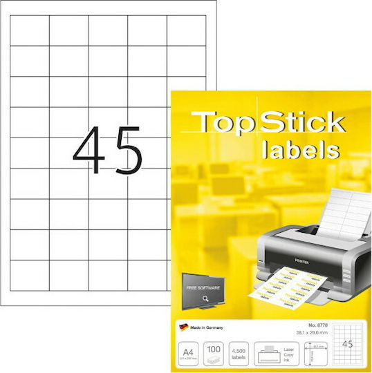 Topstick 4500 Self-Adhesive Rectangular A4 Labels 38.1x29.6mm