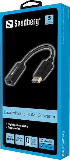 Sandberg 508-28 Конвертор DisplayPort мъжки към HDMI женски Черен 1бр