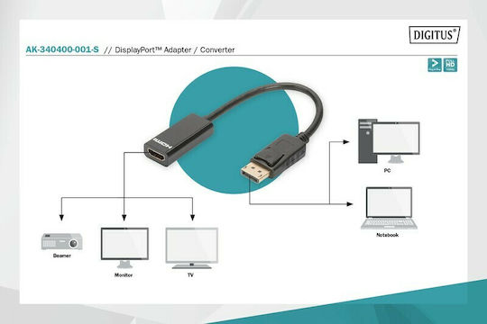 Digitus DisplayPort Male To HDMI Female Converter 1 Piece AK-340400-001-S