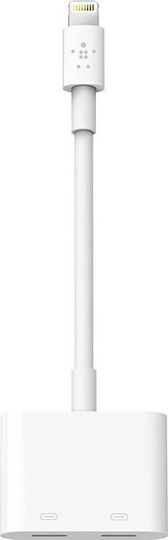 Belkin Μετατροπέας Lightning male σε 3.5mm / Lightning female Λευκό 1τμχ F8J212btWHT
