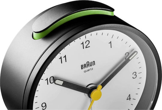 Braun BC12 Αθόρυβο Επιτραπέζιο Ρολόι με Δείκτες Πλαστικό με Ξυπνητήρι Μαύρο BC12BW