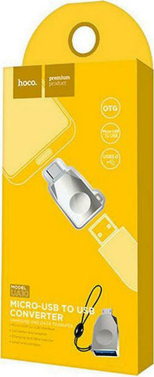 Hoco Μετατροπέας micro USB male σε USB-A female Ασημί 1τμχ HOC-UA10m-S