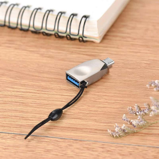Hoco Μετατροπέας micro USB male σε USB-A female Ασημί 1τμχ HOC-UA10m-S