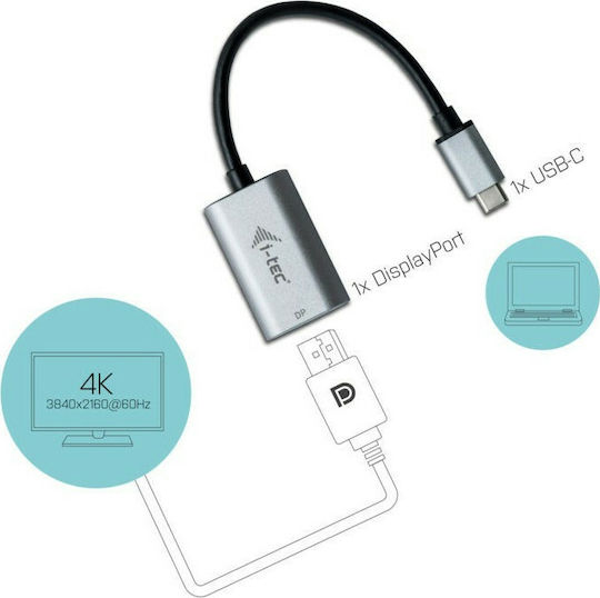 i-tec Converter USB-C male to DisplayPort female Silver 1pcs C31METALDP60HZ