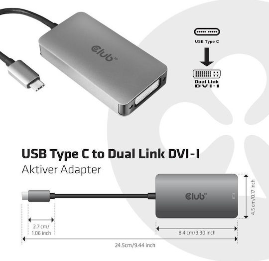 Club3D Μετατροπέας USB-C male σε DVI-I female Ασημί 1τμχ CAC-1510