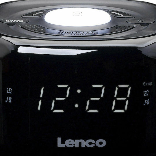 Lenco Επιτραπέζιο Ψηφιακό Ρολόι LED Πλαστικό με Ξυπνητήρι & Ραδιόφωνο Μαύρο CR-12BK